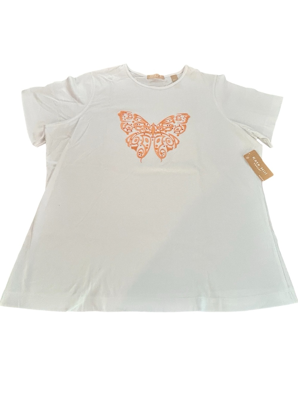 Kate Hill Woman’s White Tee with Orange Butterfly Graphic - NWT SZ 1X Vintage